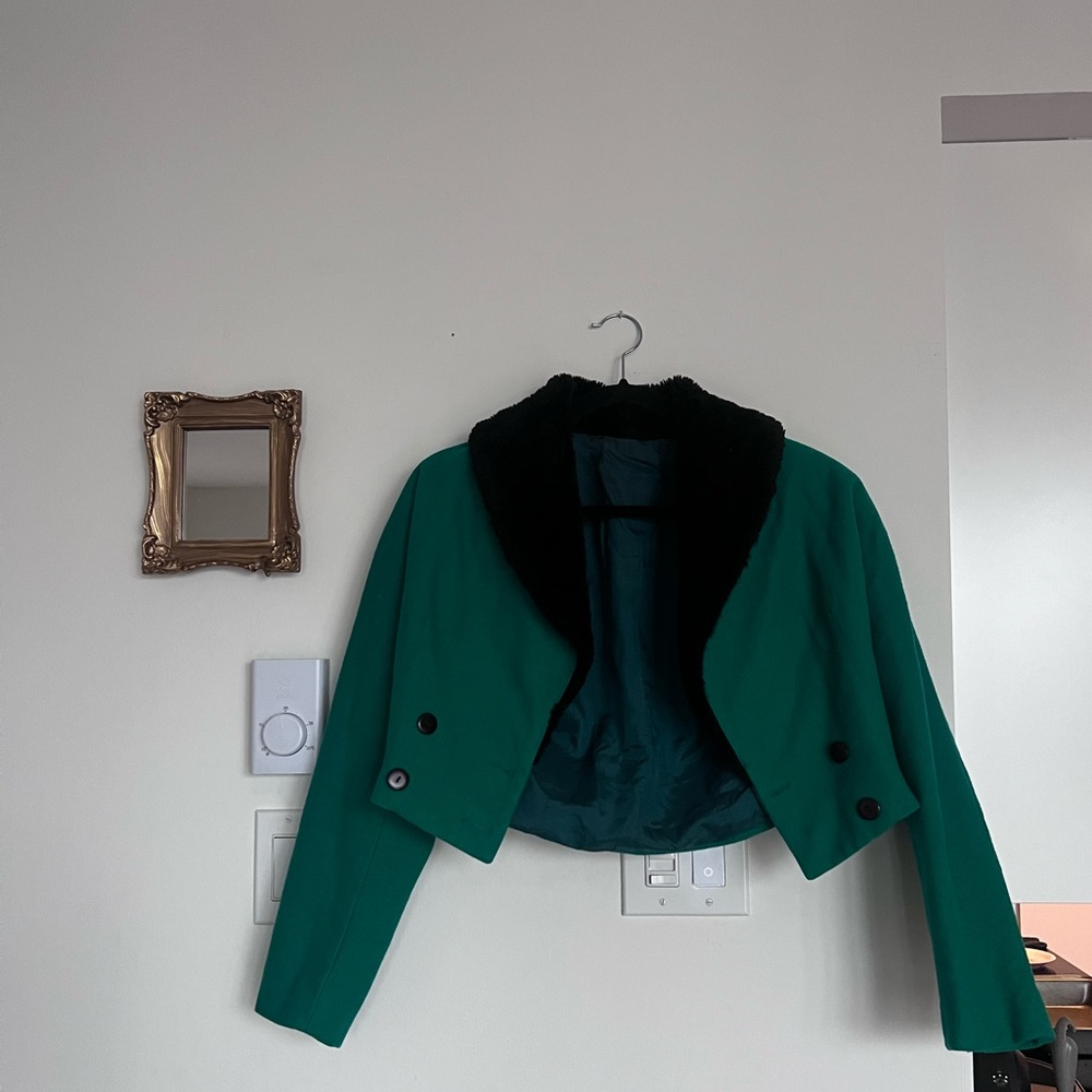 Vintage green coat with faux fur collar - Picture 4 of 5
